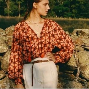 Anthropologie Porridge Elizabeth Smocked Blouse Women’s Size S Peasant Shibori